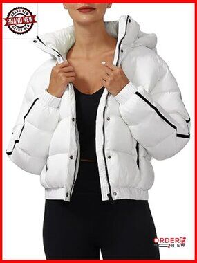 Waterproof Cropped Puffer Jacket with Hood Quilted Winter Coat